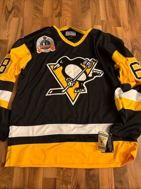 CCM Black and Yellow  Jaromir Jagr Hockey Jersey with Penguin Crest